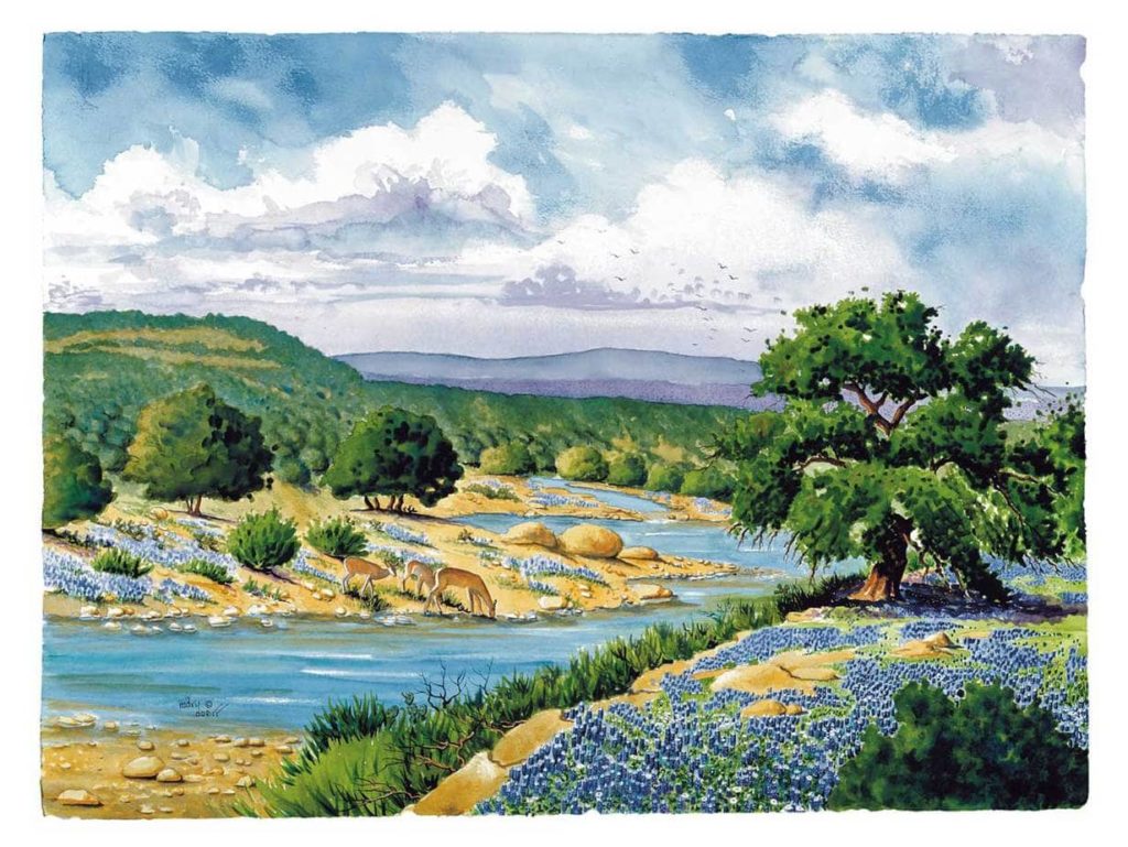 Afternoon on the Pedernales - Watercolor Painting